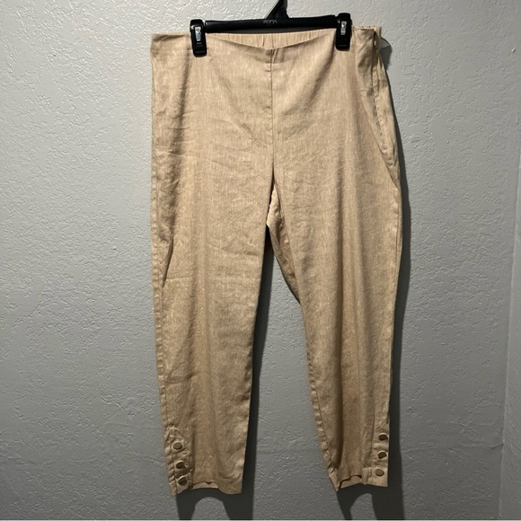 J. Jill Womens Pant Large Beige Linen Stretch Resort Vacation Vanilla Minimalist - Picture 2 of 5